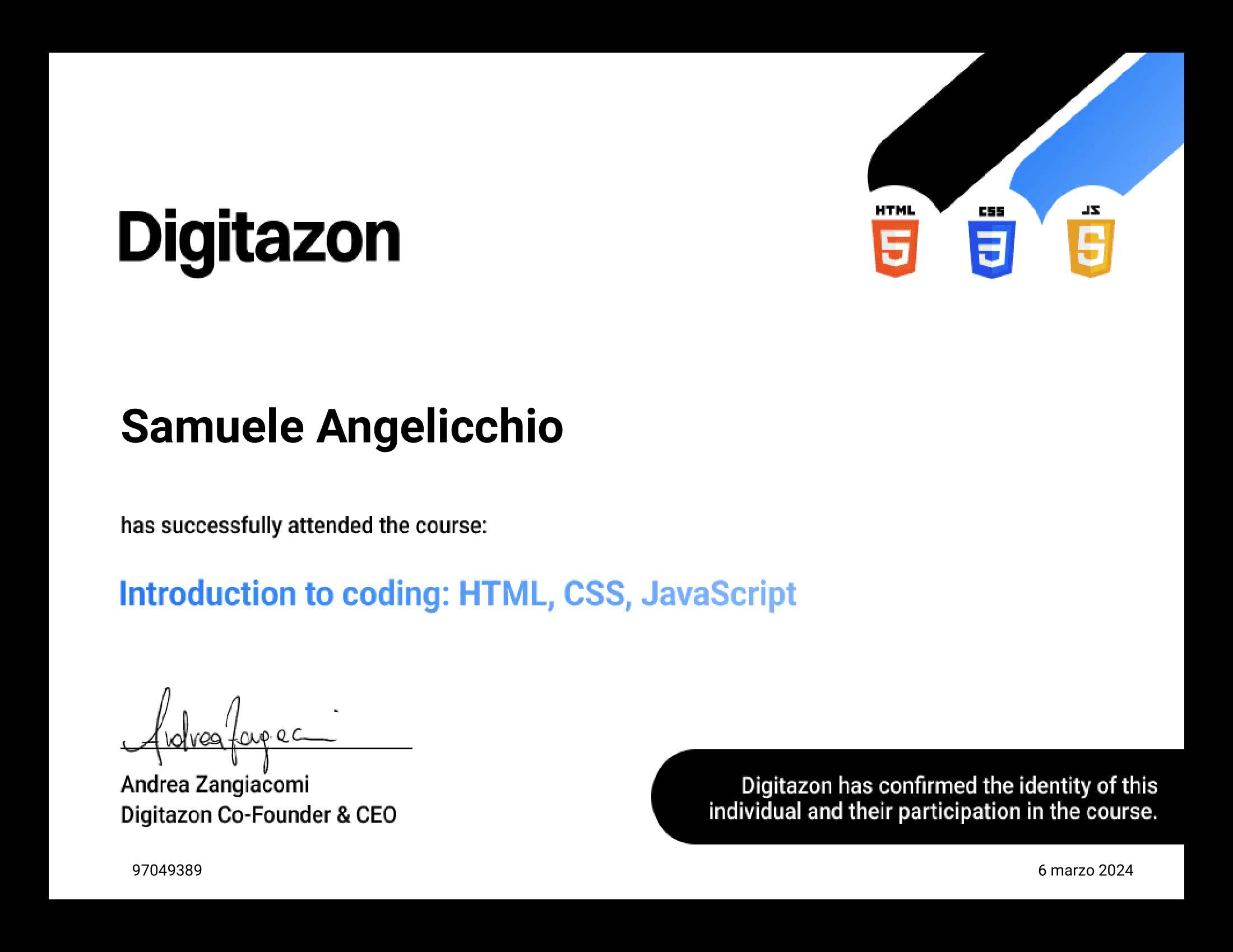 Certificato Web Developer